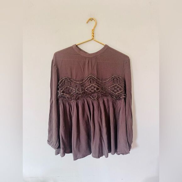 Altrd state | brown lace peasant top - Picture 1 of 8
